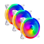 Kit De Tres Ventiladores BALAM RUSH EOLOX BLAZE EX30KW RGB / 120MM / 1200 RPM / 31.3 Cfm / 23.3 dBA / Conector Molex / Blanco