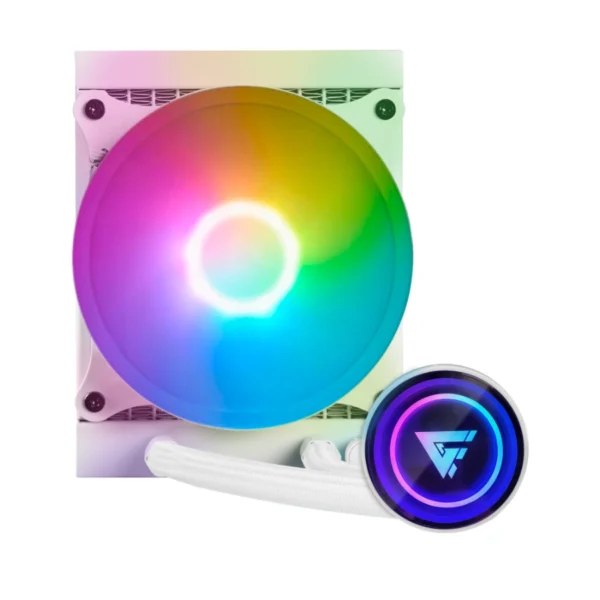Sistema De Enfriamiento Liquido AIO GAME FACTOR LQG501 / 120MM / X1 Vent 120mm / Intel, AMD / 4Pin 12V, 3Pin 5V ARGB / 2550Rpm / 70Cfm / 18.9dBA / Blanco - Image 1