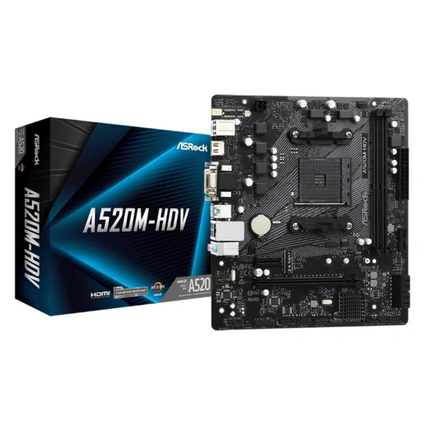 Tarjeta Madre ASROCK A520M-HDV / Socket AM4 AMD / 64GB x2 DDR4 4733MHZ OC* / x1 M.2 PCI-E 3.0 / VGA, HDMI / Micro-ATX / USB 3.2 x6 - Image 1