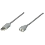 Cable De Extensión USB MANHATTAN 317238 / USB 1.1 / Macho A Hembra / 12Mbps / 3 Metros / Gris
