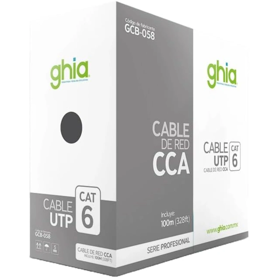 Bobina De Cable GHIA / UTP / Cat 6 / 23 Awg / Uso Interior / Color Gris