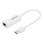 Adaptador Ethernet MANHATTAN 506847 / USB 3.0 A RJ-45 GB Ethernet 10/100/1000Mbps / Color Blanco