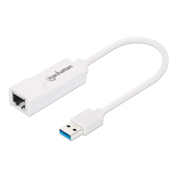 Adaptador Ethernet MANHATTAN 506847 / USB 3.0 A RJ-45 GB Ethernet 10/100/1000Mbps / Color Blanco - Image 1