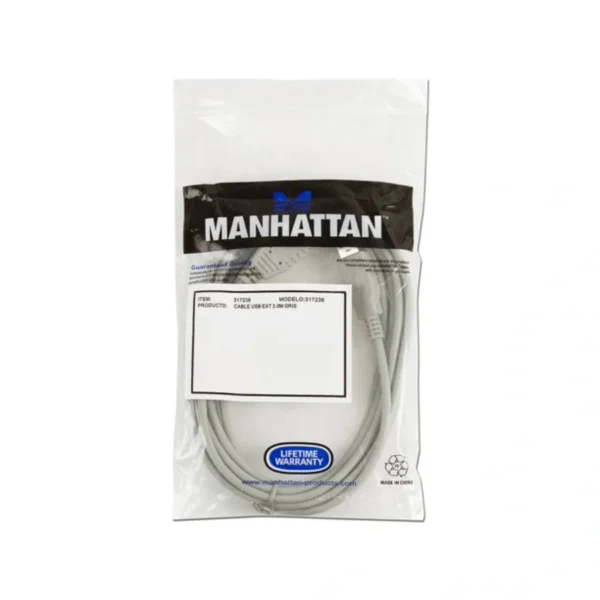 Cable De Extensión USB MANHATTAN 317238 / USB 1.1 / Macho A Hembra / 12Mbps / 3 Metros / Gris - Image 2