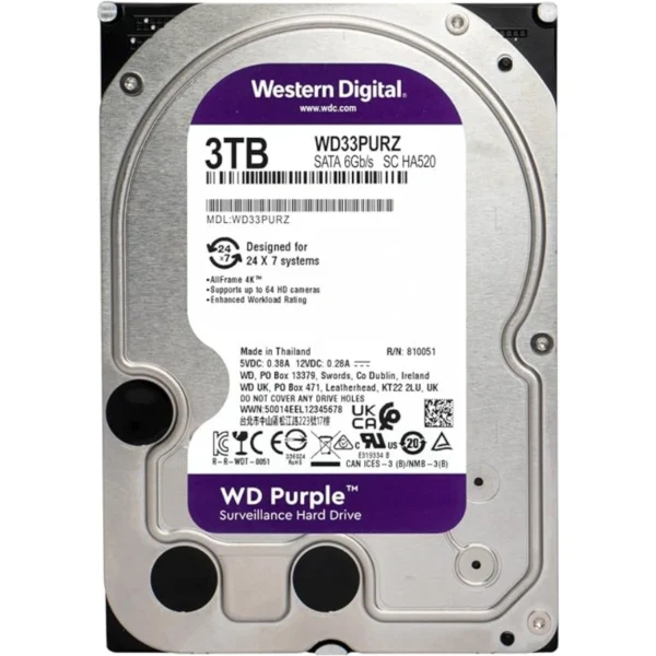 Disco Duro Para Vigilancia WESTERN DIGITAL WD PURPLE WD33PURZ / 3TB / 3.5" / SATA III 6GB/S / 5400 RPM / 256MB Caché - Image 2