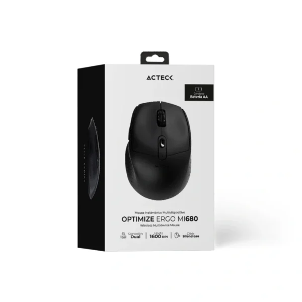 Mouse Ergonómico ACTECK OPTIMIZE ERGO MI680 / Inalámbrico / Receptor USB, Bluetooth / 1600 DPI Ajustables / 6 Botones / Click Silencioso / Sensor Óptico / Negro - Image 4
