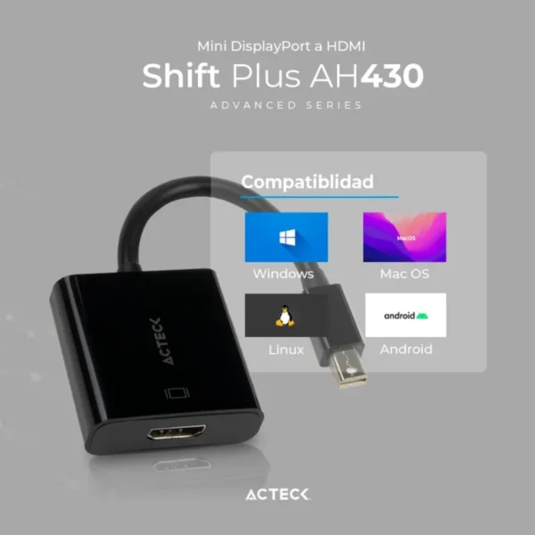 Cable Convertidor ACTECK Shift Plus AH430 / Mini DisplayPort - HDMI / 4K / 20Cm / Negro - Image 4