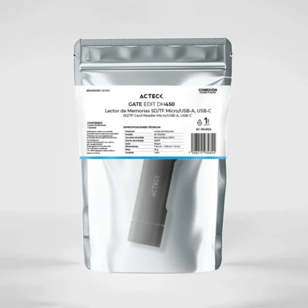 Lector De Memoria Dual ACTECK DH450 / USB A - USB C / Micro SD / TF / Negro - Image 2