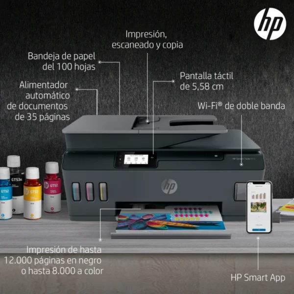 Impresora Multifuncional HP SMART TANK 615 / Inalámbrica / Inyección De Tinta / Wifi / 1200 X 1200 Dpi / Hogar, Oficina / Negro - Image 7