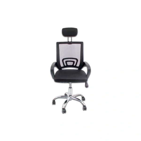 Silla Gerencial MODAMOB LYRA / Con Reposabrazos Y Reposacabezas / Respaldo De Malla / Pistón De Altura / Base Metálica / Asiento Acolchado / Negro-Plata - Image 1