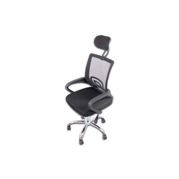 Silla Gerencial MODAMOB LYRA / Con Reposabrazos Y Reposacabezas / Respaldo De Malla / Pistón De Altura / Base Metálica / Asiento Acolchado / Negro-Plata - Image 2