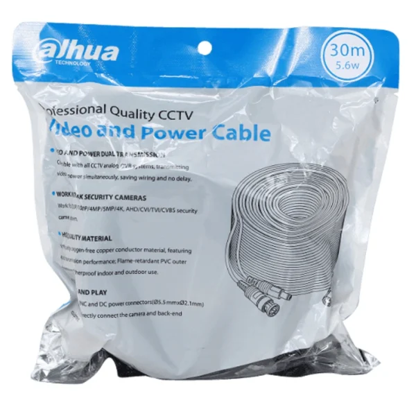 Cable Siamés DAHUA DH-PFM942I-30-5 / Cable De 30Mts / Armado Para Video Y Energía / Para Cámaras Hasta 4K / Con Conectores BNC Y De Energía / Uso Exterior E Interior / Cobre De Alta Pureza / Soporta: AHD - Image 1