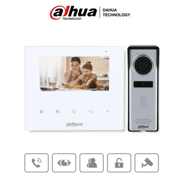 Kit De Videoportero Analógico DAHUA KTA04 / Pantalla De 4.3" / Múltiples Sonidos De Timbre / Botones Touch / Frente De Calle De 1.3Mp / Apertura De Puerta / IP66 / Indicador Led/ Botón De Salida / Detección De Estatus De Puerta / Para Exterior - Image 1