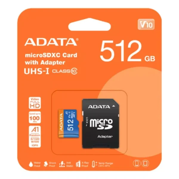 Memoria Micro SD ADATA / 512gb / Clase 10 / A1 / 100-25mbps / Negro - Image 2