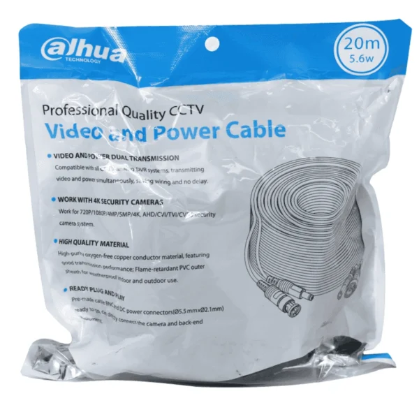 Cable De Video Y Energía DAHUA TECHNOLOGY DH-PFM942I-20-5 / BNC Y DC5.5 / SOPORTA AHD, CVI, TVI, CVBS / 20 Mts / Negro - Image 2