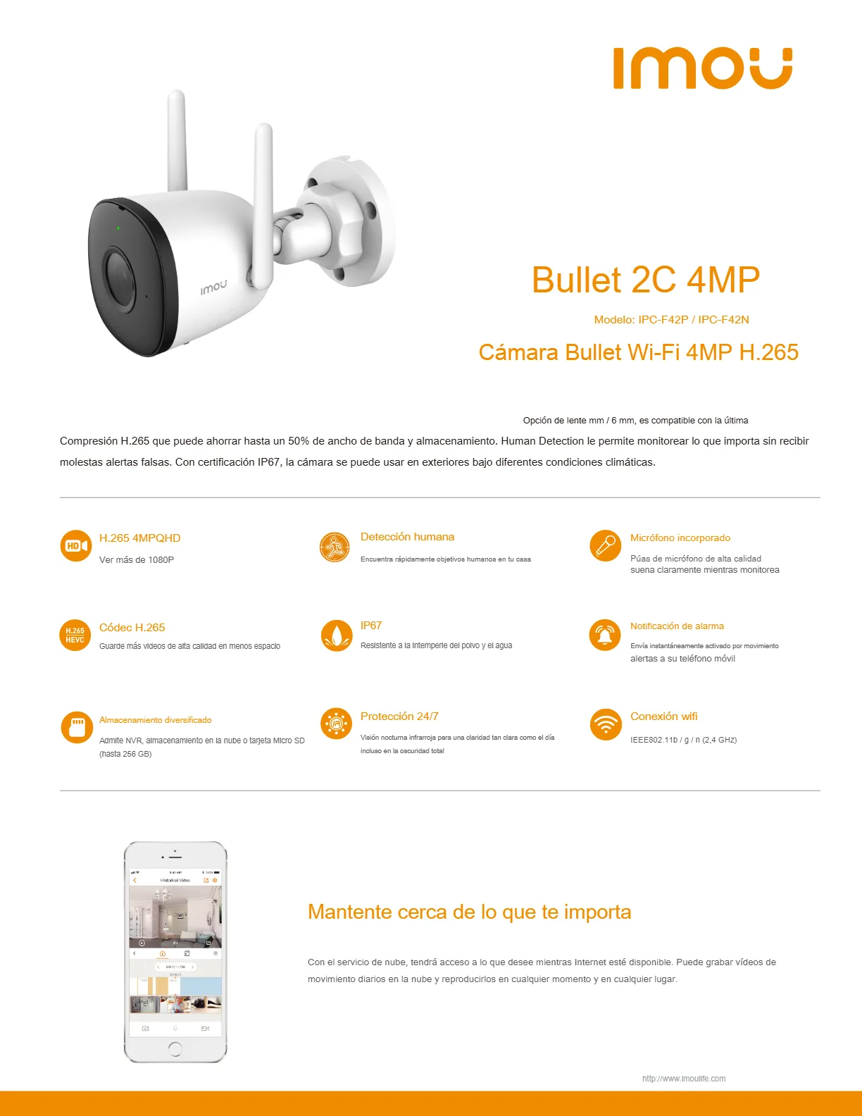 Cámara De Vigilancia IP IMOU IPC-F42N BULLET 2C / 4Mp / WIFI / Tipo ...