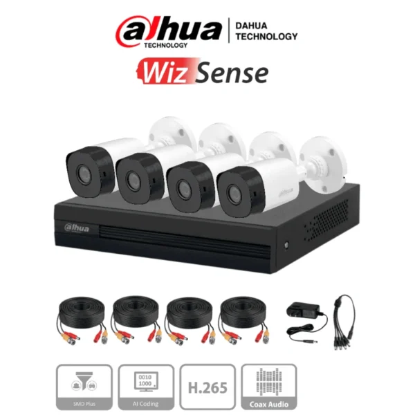 KIT DVR DAHUA / 4 Canales / 1 MP / 1080p / 4 Cámaras B1a11 Con Lente De 2.8mm / SMD Plus / H265 / 1 Puerto Sata / Color Negro - Image 1