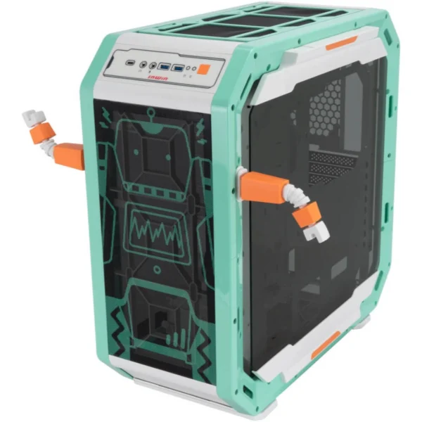 Gabinete INWIN Monsters-A Lab Series-ROBERT / Media Torre / E-ATX / Panel Vidrio Templado / 4 Ventiladores Incluidos / USB 3.2, USB Tipo-C, 3.5MM / Verde/Blanco - Image 3