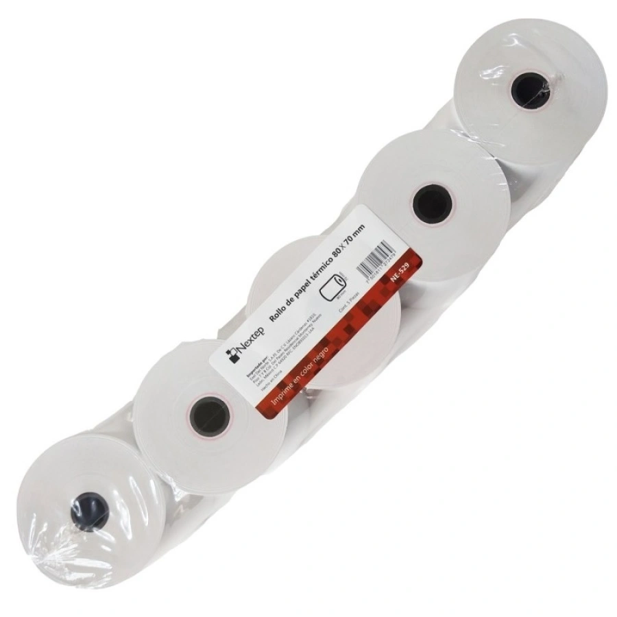 NX-002 ROLLO TERMICO NEXTEP 80 x 40 C5_2 Rollos De Papel Térmico NEXTEP NE-529 / 80mm X 70mm / Paquete Con 5 Piezas / Color Blanco - Image 1