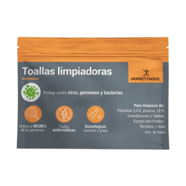 Toallas Limpiadoras Antiestáticas PERFECT CHOICE / Para Pantallas Y Monitores LCD, LED / 20 Piezas - Image 1