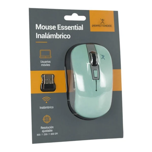 Mouse PERFECT CHOICE ESSENTIAL / Inalámbrico / Receptor USB / Alcance 10M / 3 Botones / 1600 DPI Ajustables / Sensor Óptico / Turquesa-Gris - Image 4