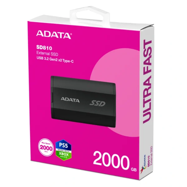 Unidad De Estado Sólido Externo SSD ADATA SD810 / 2TB / Lectura 2000 Mb/S, Escritura 2000 Mb/S / USB Tipo C, 3.2 Gen 2 X2 / Negro - Image 6