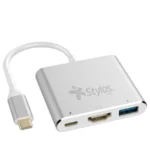 Hub STYLOS HB001 / USB-C Macho / 3 Puertos (USB C, USB 3.0, HDMI) / Hasta 4K / Carcasa De Aluminio