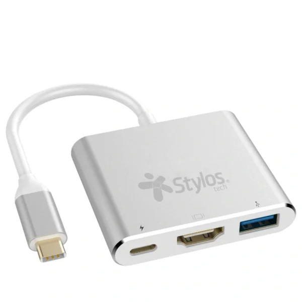 Hub STYLOS HB001 / USB-C Macho / 3 Puertos (USB C, USB 3.0, HDMI) / Hasta 4K / Carcasa De Aluminio - Image 1