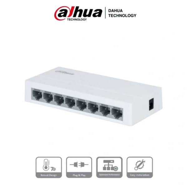 Switch DAHUA DH-PFS3008-8ET-L / 8 Puertos Fast Ethernet 10/100 / Para Escritorio / Diseño Compacto / Color Blanco - Image 1