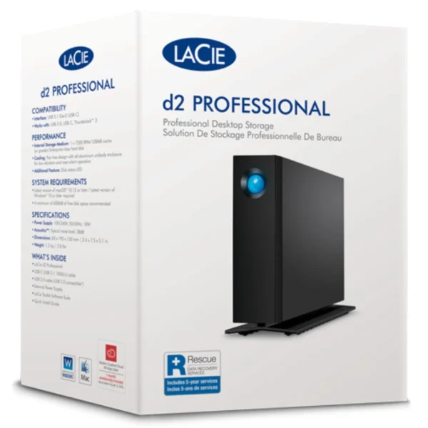 Disco Duro Externo LACIE D2 PROFESSIONAL / 8 TB / 3.5" / Windows, Mac OS / Interfaz USB 3.2 Gen 2 / Negro - Image 3