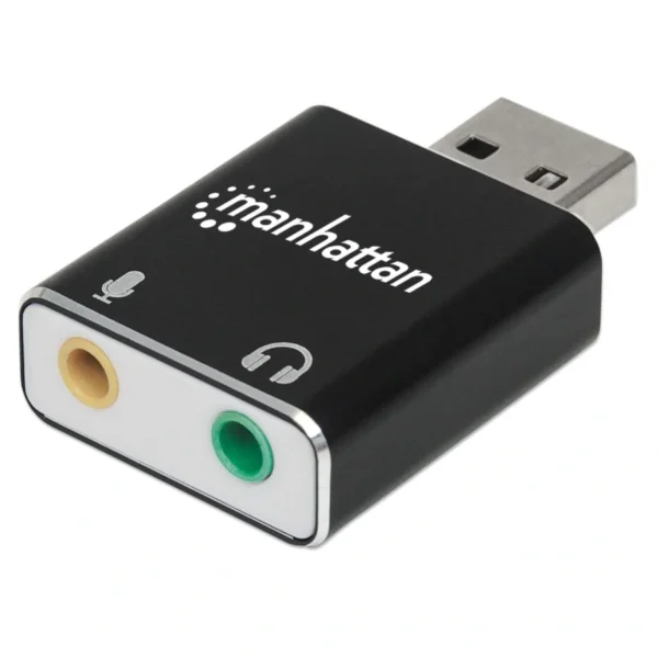Adaptador Manhattan USB-A a Puertos de 3.5 mm / Para Entrada de Micrófono y Salida de Audio / Soporta sonido Estéreo 2.1 / 152754 / Negro - Image 1