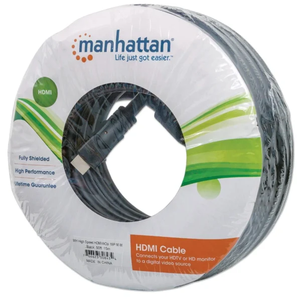 Cable HDMI MANHATTAN 308434 / De Alta Velocidad / 4K A 30Hz / Macho A Macho / Blindado / 15M / Negro - Image 4