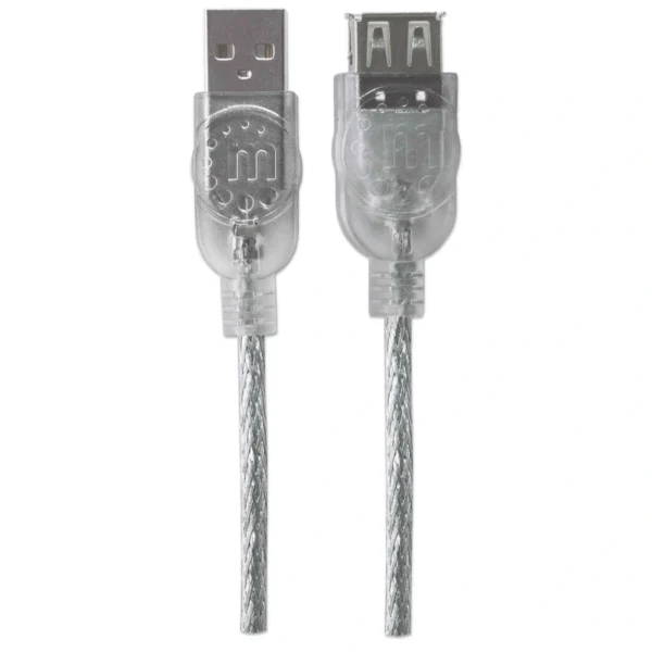 Cable De Extensión USB MANHATTAN 340496 / USB 2.0 De Alta Velocidad / Macho A Hembra / 480Mbps / 3 Metros / Plateado - Image 1