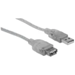Cable De Extensión USB MANHATTAN 340496 / USB 2.0 De Alta Velocidad / Macho A Hembra / 480Mbps / 3 Metros / Plateado - Image 2