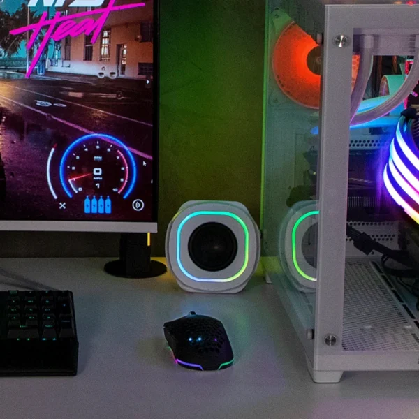 Bocinas Gamer BALAM RUSH GLIMM QUAD BG555 / Alámbricas, Inalámbricas / Bluetooth, 3.5 MM, USB / Sonido Estéreo / 10W / Iluminación LED / Blanco - Image 4