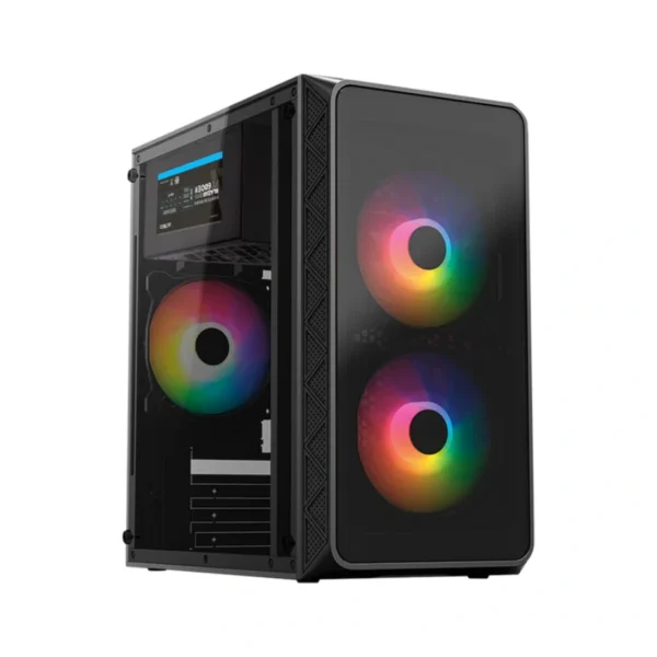 Gabinete ACTECK DOOM PRO CRYSTAL GI730C / Mini Torre / Micro ATX / Fuente Incluida 600W / Ventana De Cristal Templado / 3 Ventiladores FRGB Incluidos / USB 2.0, USB 3.0, 3.5MM / Color Negro - Image 1