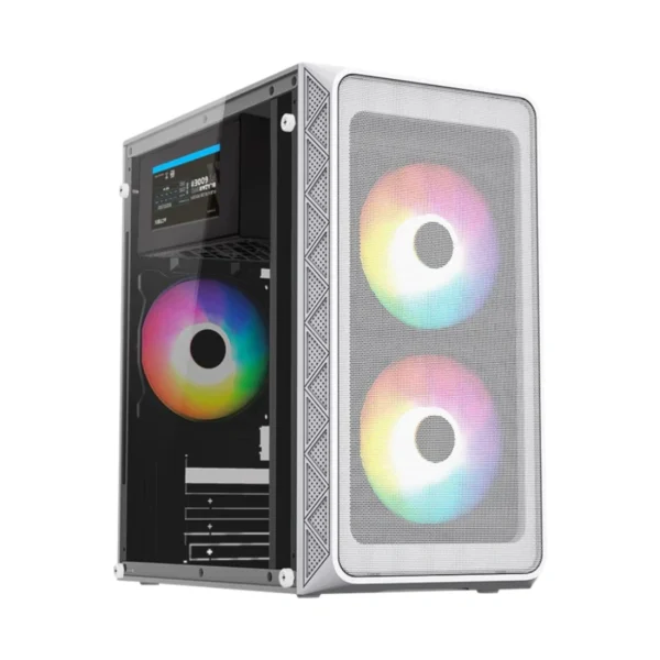 Gabinete ACTECK DOOM PRO MESH GI730M / Mini Torre / Micro ATX / Fuente Incluida 600W / Ventana De Cristal Templado / 3 Ventiladores FRGB Incluidos / USB 2.0, USB 3.0, 3.5MM / Blanco - Image 1