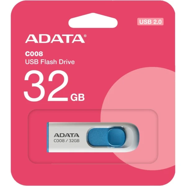 Memoria USB ADATA C008 / 32GB / USB 2.0 / Deslizable Sin Tapa / Blanco Con Azul - Image 3
