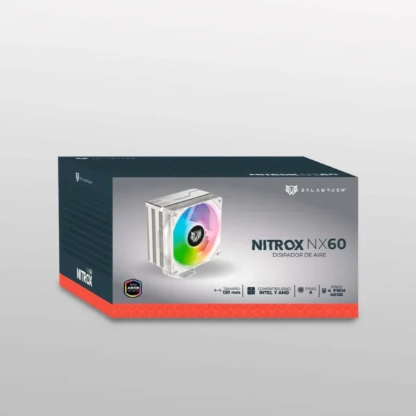 Disipador BALAM RUSH NITROX NX60 / 1 Ventilador 120MM / AMD, Intel / 600-1800RPM / 73.6 CFM / 33.8 dBA / 4 Pin, 3Pin 5V ARGB / Blanco - Image 8