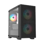 Gabinete Gamer BALAM RUSH CARBONO AIRCOOL 4000A / Mini Torre / Micro-ATX, Mini ITX / Cristal Templado / 3 Ventiladores ARGB Incluidos / USB 3.0, USB 2.0, Tipo C, 3.5mm / Negro