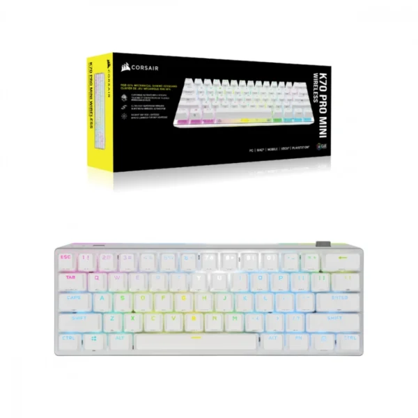 Teclado CORSAIR K70 PRO MINI WIRELESS RGB 60% / Mecánico / Alámbrico-Inalámbrico / USB 3.1, Bluetooth 4.2, SlipStream / Cable 1.8 M Trenzado / Switch Cherry MX Red / Ingles / Color Blanco - Image 6