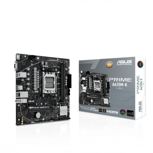 Tarjeta Madre ASUS PRIME A620M-K-CSM / Socket AM5 / 96GB X2 DDR5 7200Mhz / Hdmi, VGA / USB 3.2, 2.0 / X1 M.2 PCIe 4.0 / Micro-ATX - Image 1