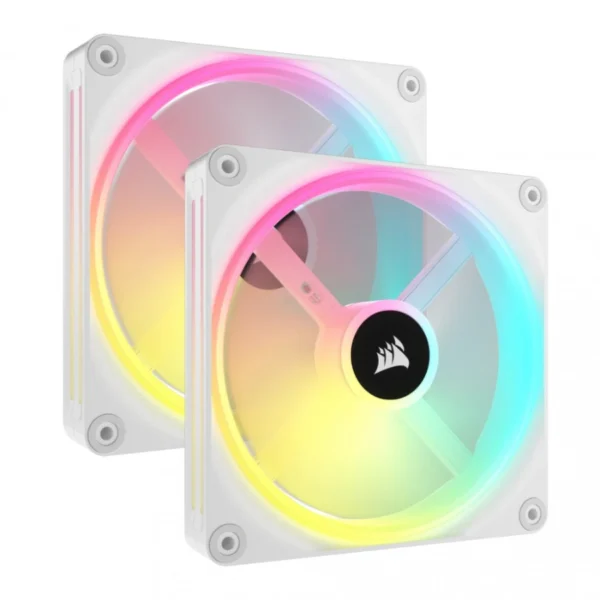 Kit De Ventiladores CORSAIR ICUE LINK QX140 / 140MM / 2 Ventiladores / RGB / 2000 RPM / 82.5 CFM / 37 dBA / 4Pin 12V, 3Pin 5V / Blanco - Image 1
