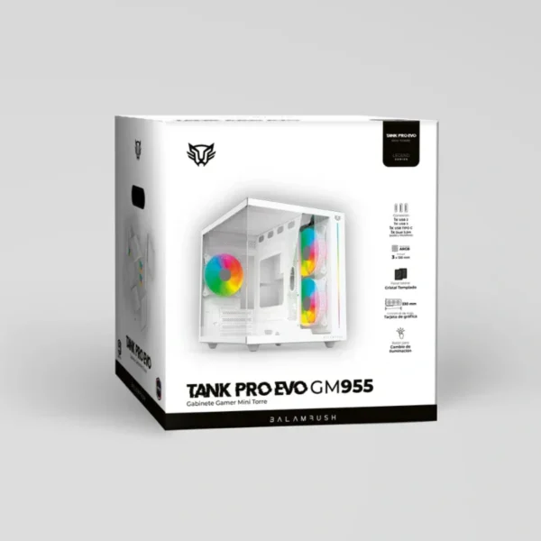 Gabinete BALAM RUSH TANK PRO EVO GM955 / Micro ATX, Mini ITX / Cristal Templado / 3 Ventiladores Incluidos ARGB / USB 2.0, 3.0, Tipo C, 3.5mm / Blanco - Image 5