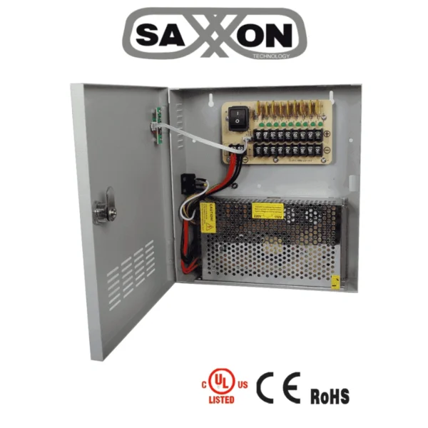 Fuente De Poder SAXXON PSU1220-D9 / Cámaras CCTV / 12V / Para 9 Cámaras / 2.2 Amperes Por Canal / Protección Contra Sobrecargas / Metal - Image 1