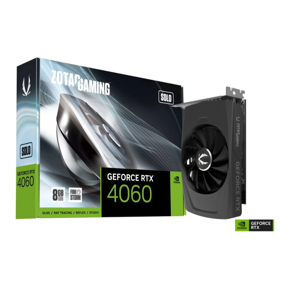 zt-d40600g-10l-image01 Tarjeta De Video ZOTAC GAMING GeForce RTX 4060 8GB SOLO / 8GB GDDR6 / 128 Bit / Núcleos CUDA 3072 / X1 HDMI, X3 DP / PCI Express Gen 4 / X1 8Pin - Image 1
