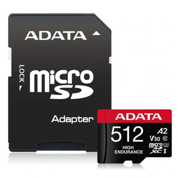 Memoria Micro SD ADATA HIGH ENDURANCE / 512GB / UHS-I, Clase 10 / Con Adaptador / Lectura 100 MB/S / Negro Rojo - Image 2