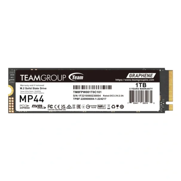 Unidad SSD M.2 NVME TEAMGROUP MP44 1TB / PCIe Gen4x4 / 2280 / Lectura 7200 MB/s, Escritura 6200 MB/s / 0˚C ~ 70˚C - Image 1