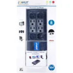 Barra Multicontacto BRC-1-002 / 720W / Entrada 125V / 8 Contactos / Supresor De Picos / Negro - Image 2