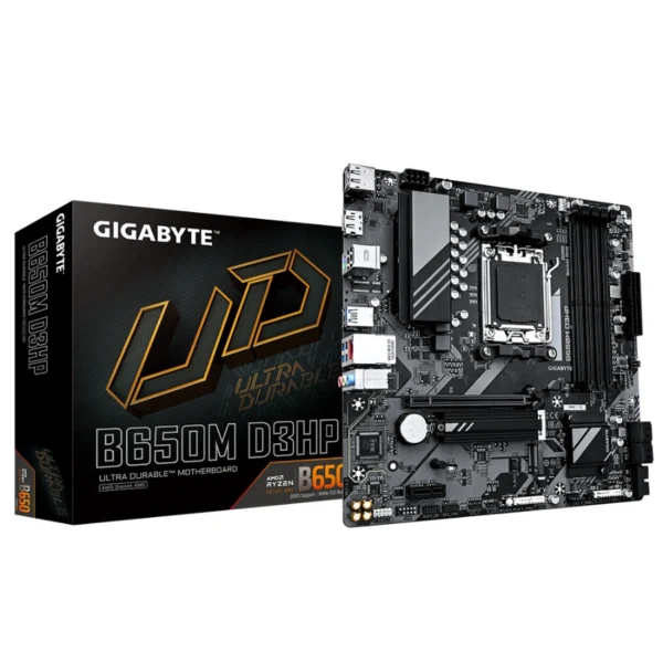 Tarjeta Madre GIGABYTE B650M D3HP / Micro-ATX / AM5 / 256GB X4 DDR5 7600Mhz AMD EXPO / Sata / M.2 PCIe 4.0 / HDMI, DP / USB 3.2, USB Tipo C - Image 1